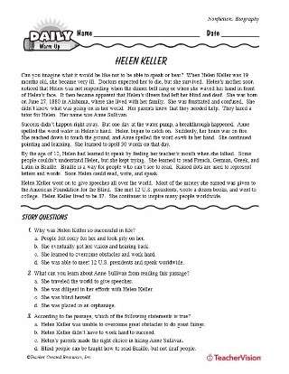 Helen Keller Printable (K - 8th Grade) - TeacherVision